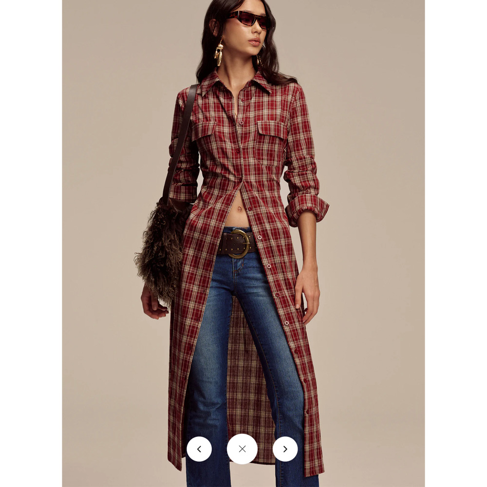 NWT Commense Plaid Button Front Shirt Dress Sz S